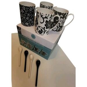 Martha Stewart Collection For Macy's 8 Piece Mug And Spoon Set Blk/White